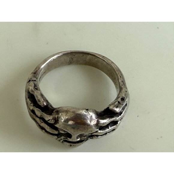 Vintage 90's Mens Sterling Silver Biker Ring Skull with hands Over Eyes Size 13 - Picture 12 of 16